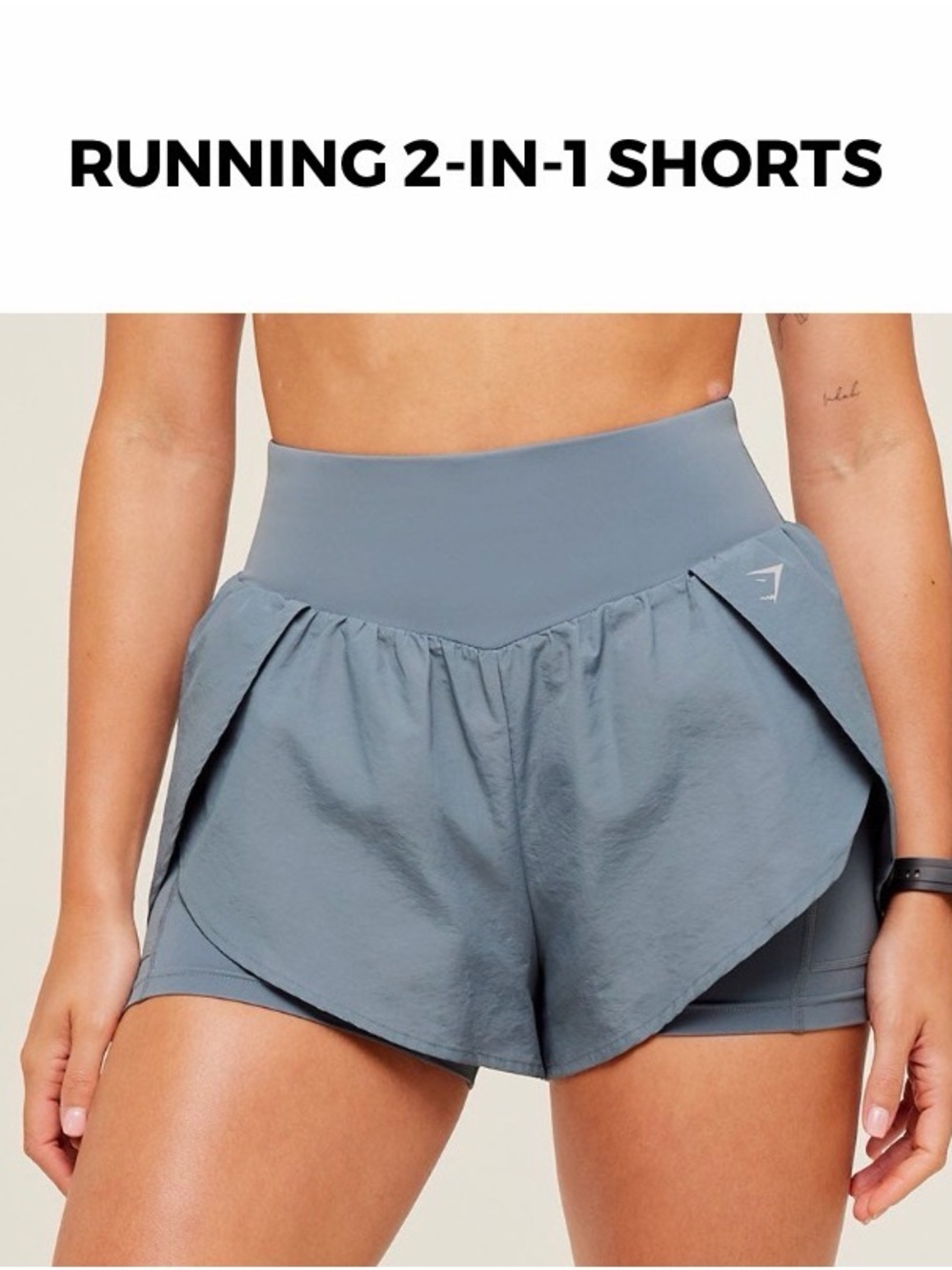 Gymshark Slate Blue Running 2-in-1 High-Waist Shorts